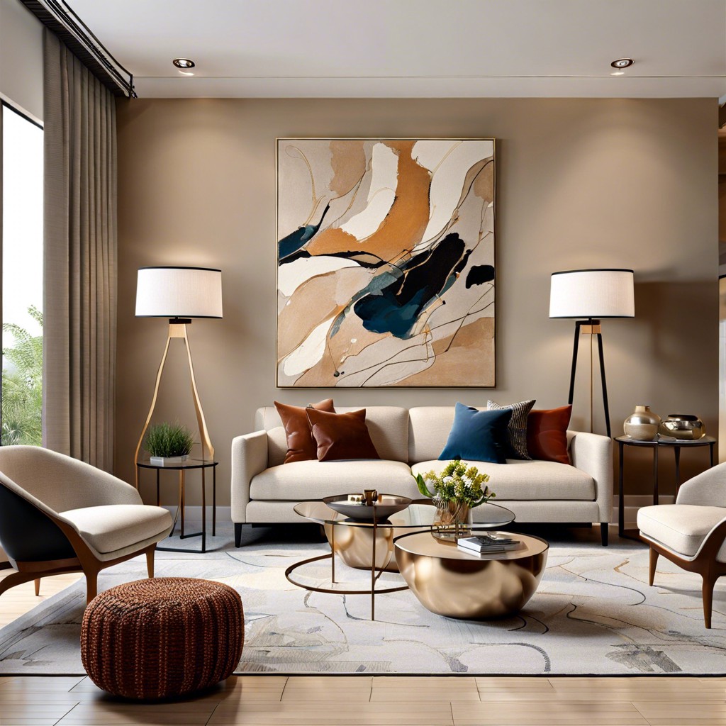 contemporary cool with abstract paintings and glass tables