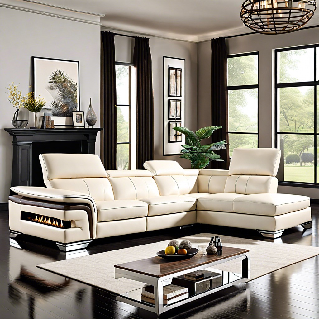 contemporary sectional with adjustable headrests and chrome details