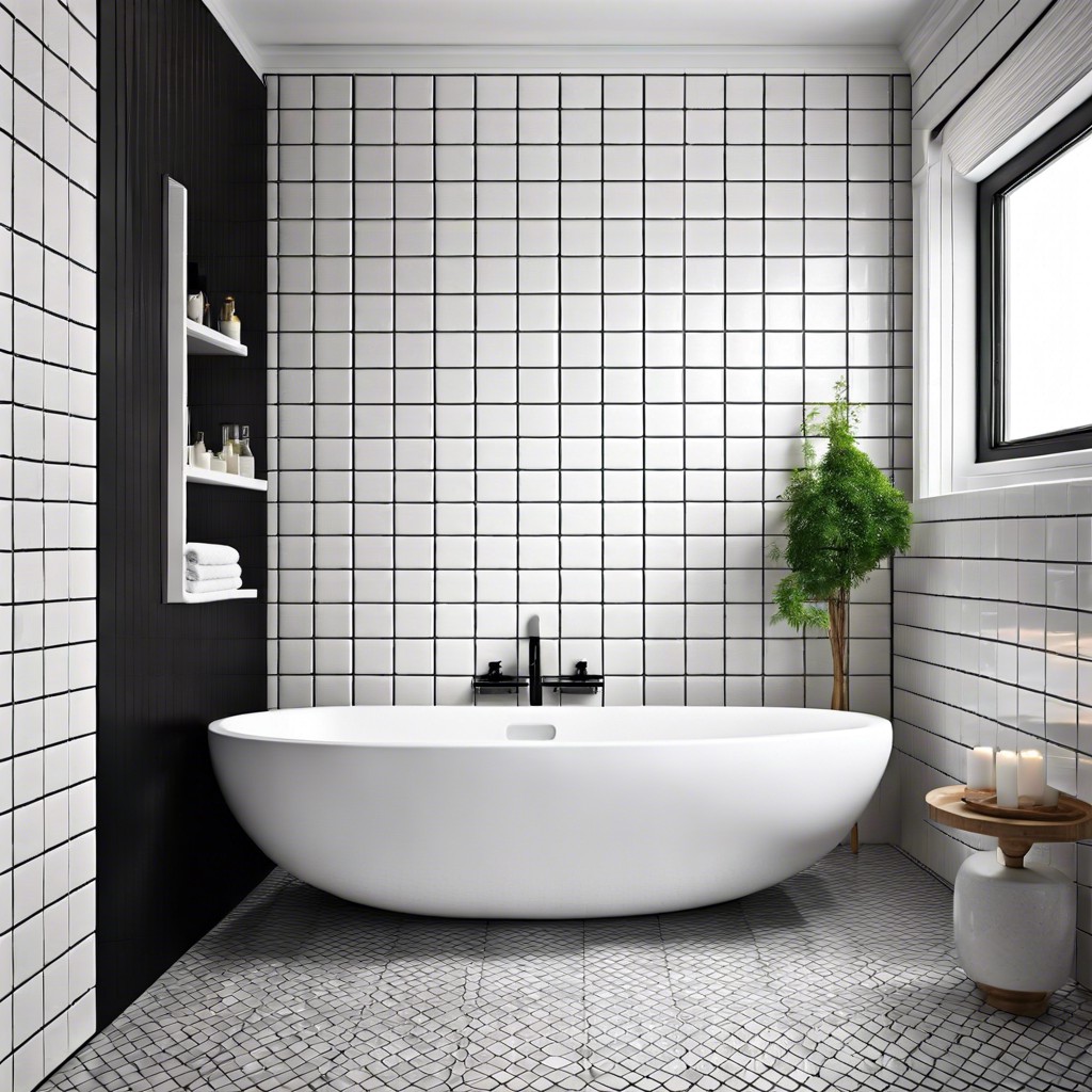 contrast pop white tiles with a single black tiled wall or floor