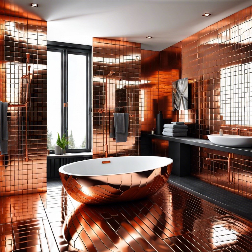 copper highlights install copper metallic tiles for a luxurious reflective quality