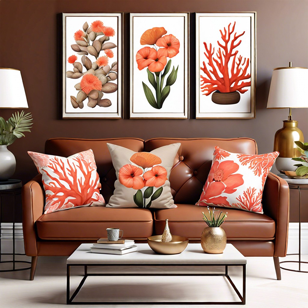 coral floral print pillows