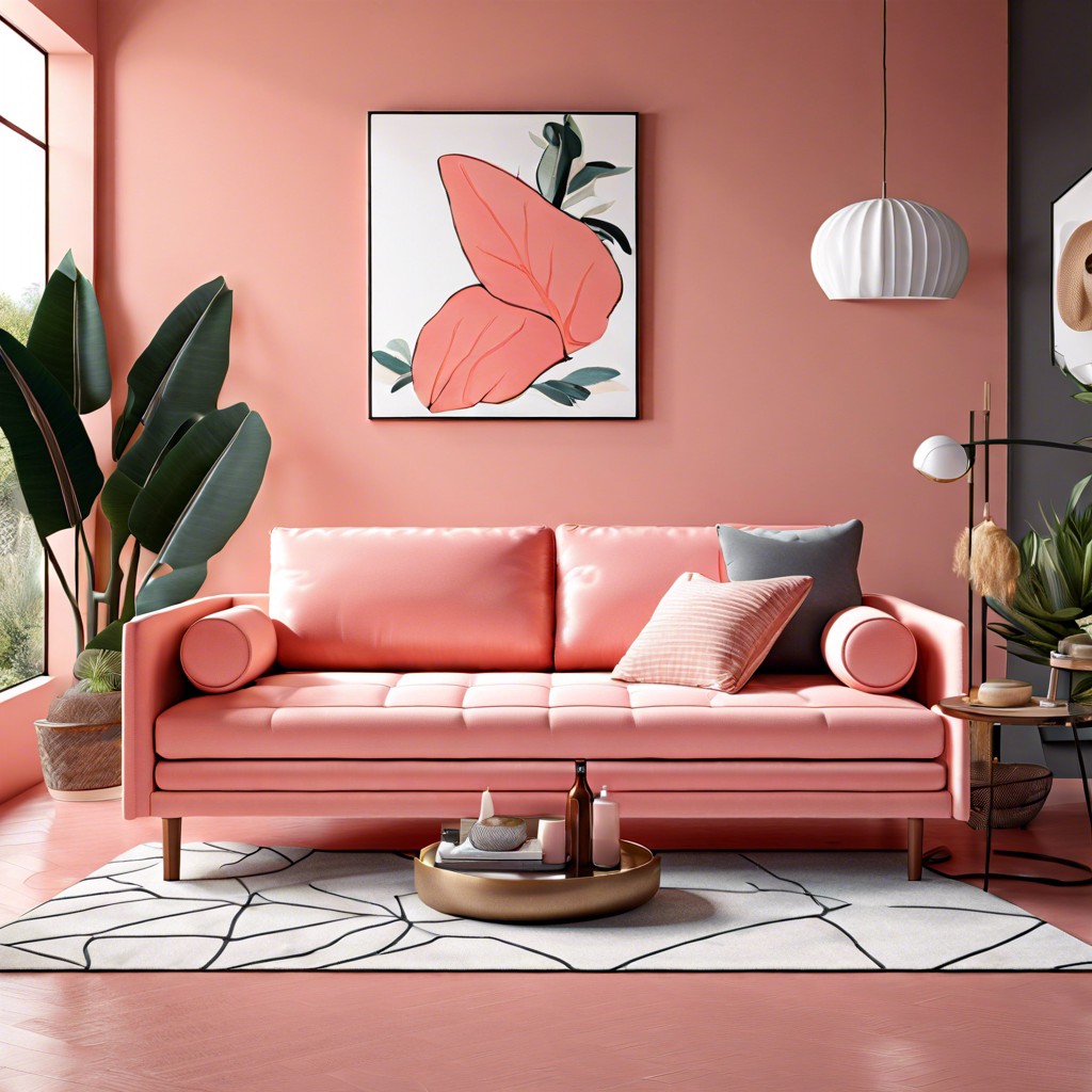 coral pink convertible couch