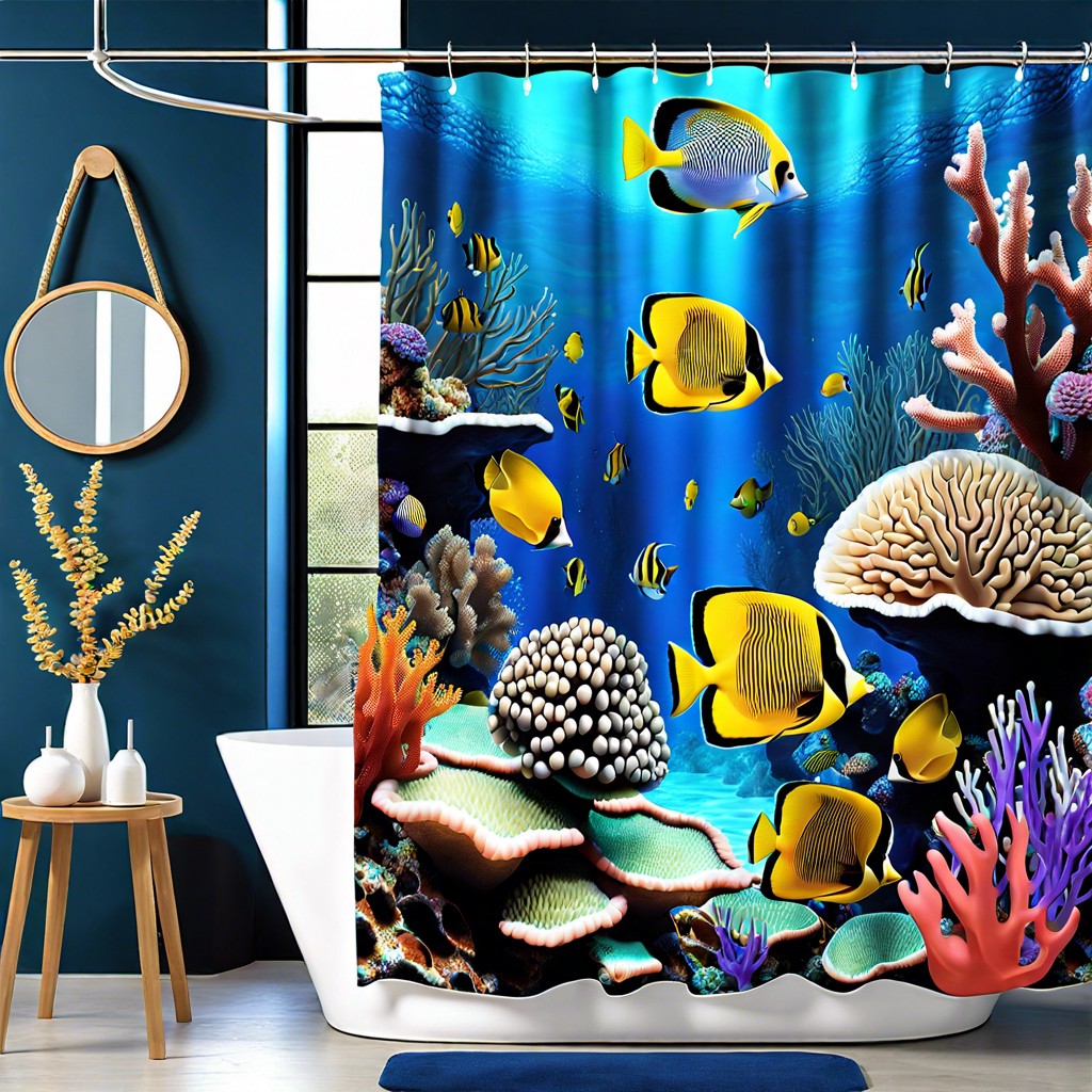 coral reef inspired shower curtain