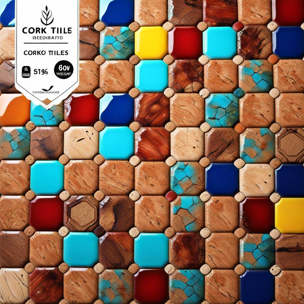 cork tiles with a colorful varnish