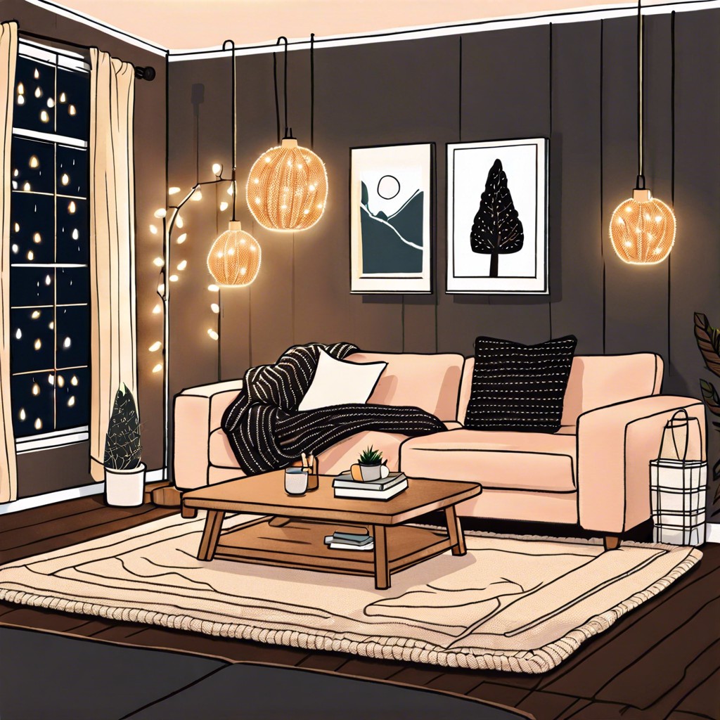 cozy with a chunky knit blanket and fairy lights