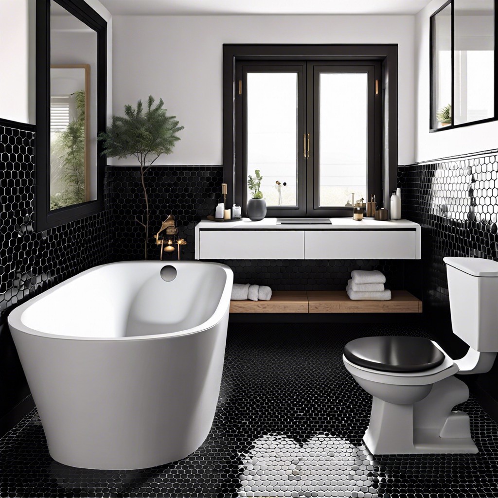 create a border with black hex tiles in a lighter colored floor