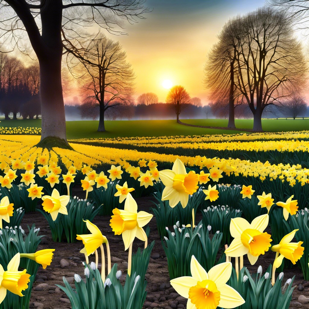 daffodil field at dusk