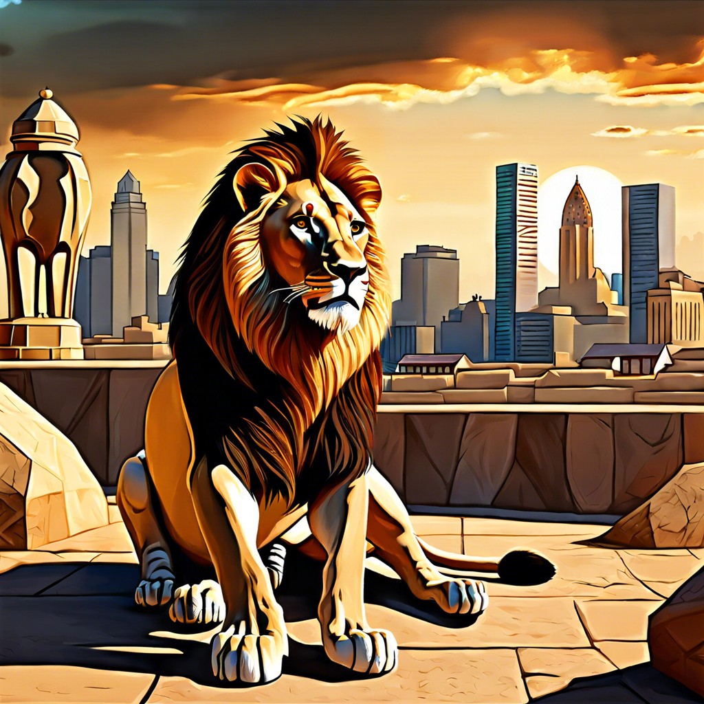 daniel in the lions den with cityscape background