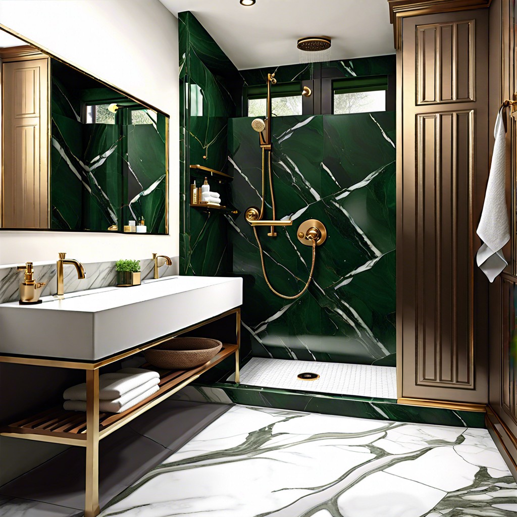 dark green marble tiles for a luxurious feel