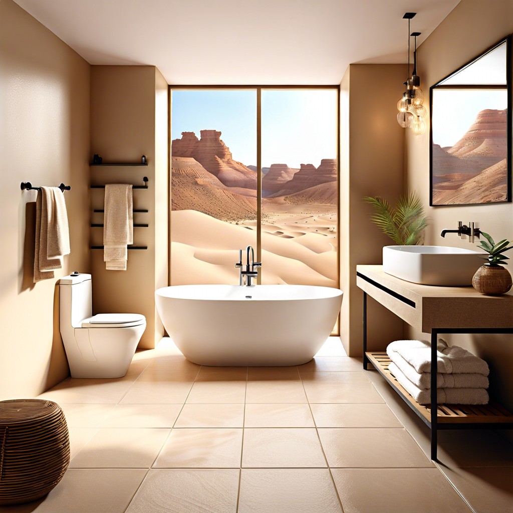 desert oasis use sandy beige tiles for a warm desert inspired ambiance