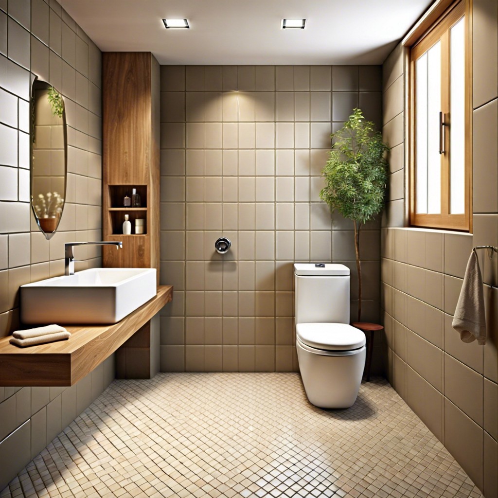 diagonal tile placement to elongate the bathroom