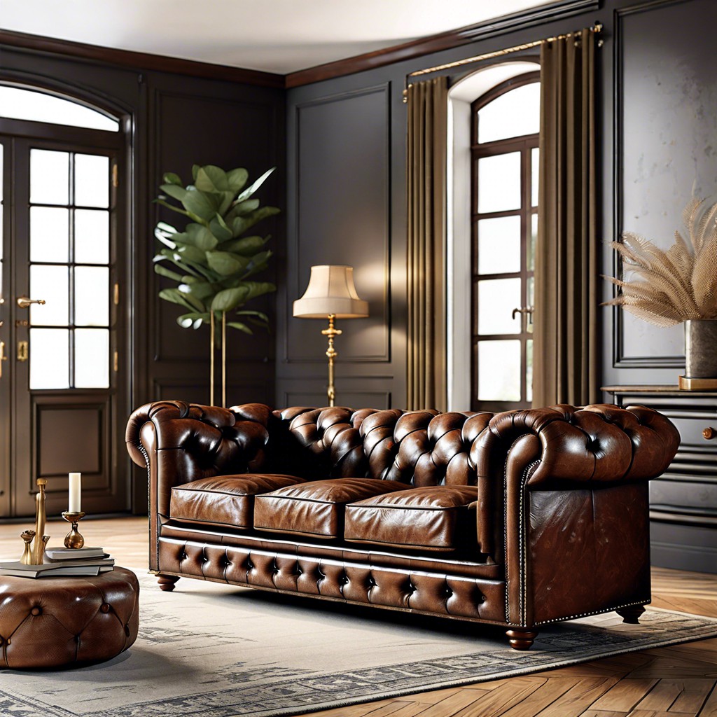 distressed brown chesterfield couch