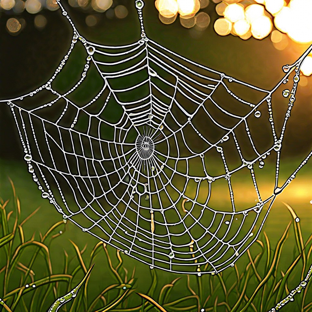 early morning dew on spiderwebs