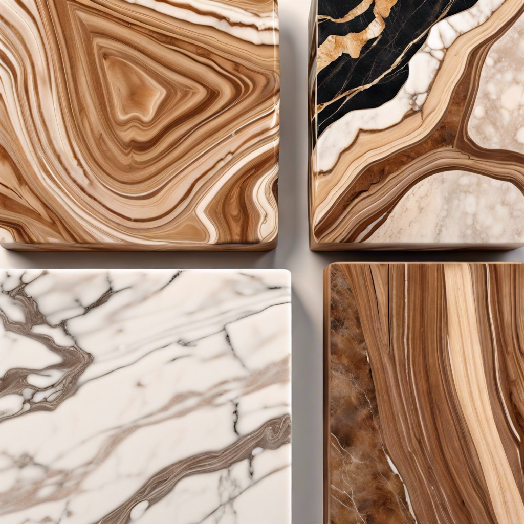 earth toned marble paired with natural wood accents