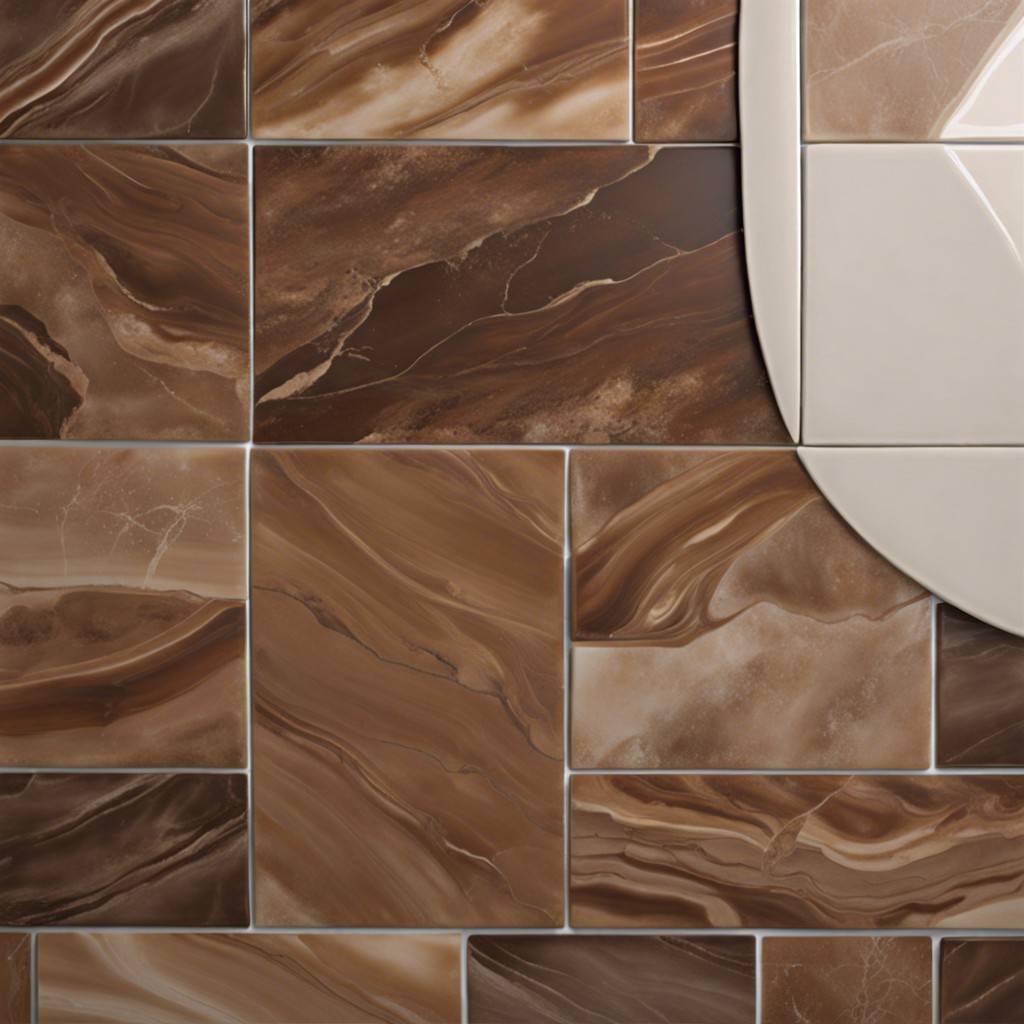 earth tones combine various shades of brown and beige porcelain tiles for a natural vibe