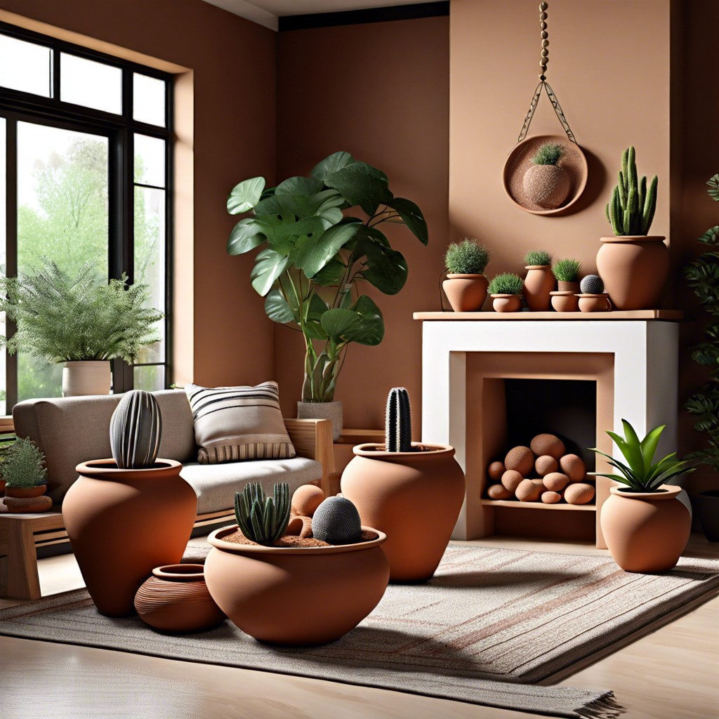 earthy decor with clay pots