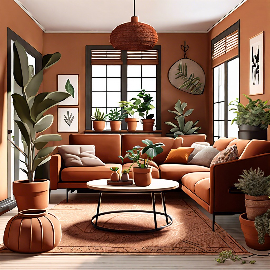 earthy tones with potted plants