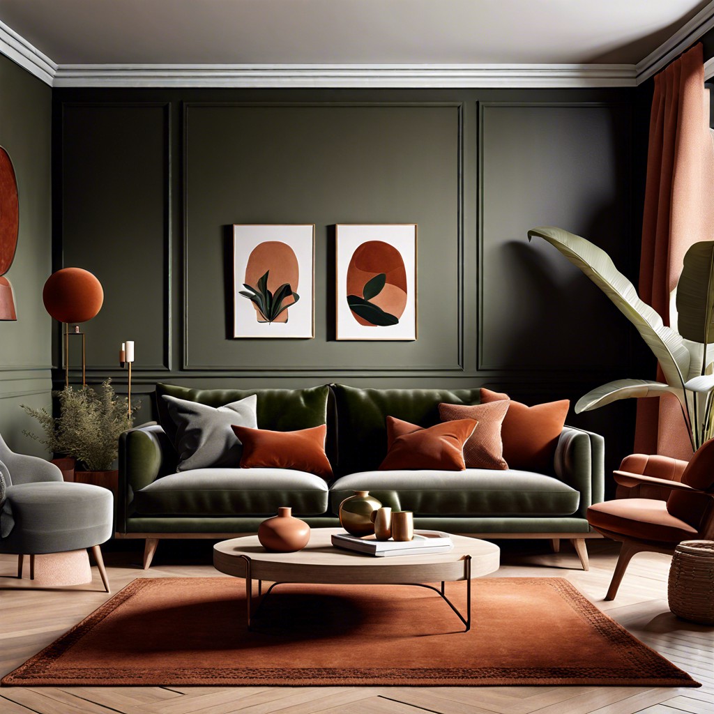 earthy tones with terracotta and olive green