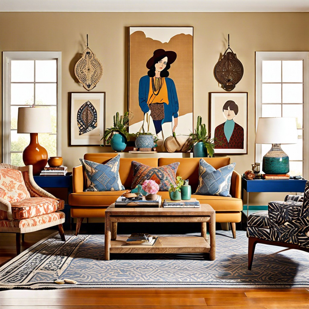 eclectic mix with vintage pieces and bold patterns