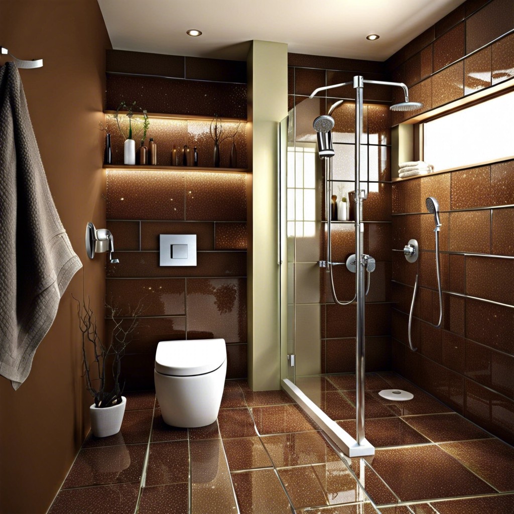 eco friendly shower utilizing recycled brown glass tiles