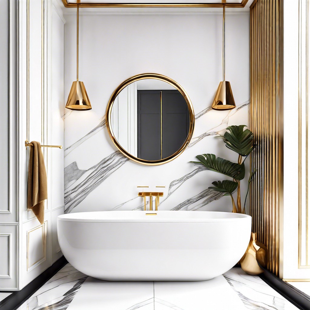 elegant marble white marble tiles with gold or brass hardware