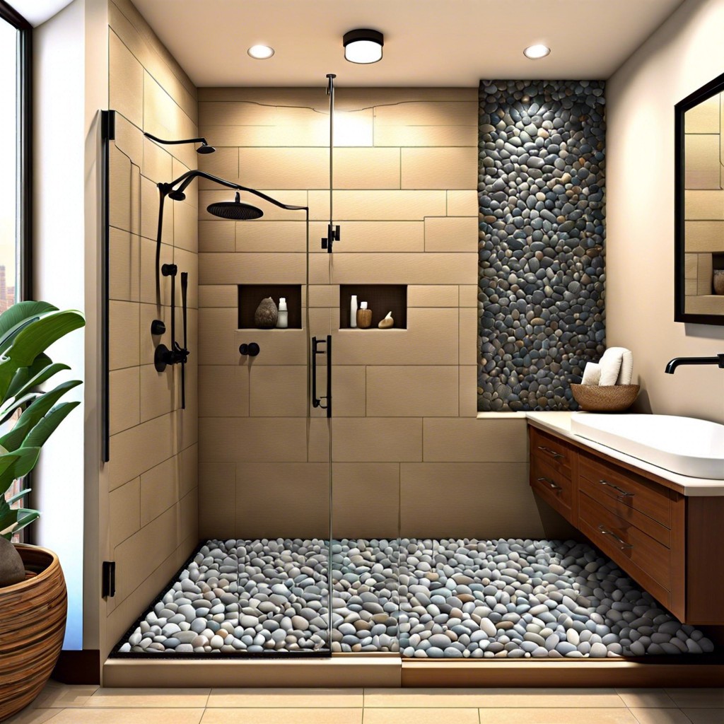 embedded pebble tiles for a natural feel