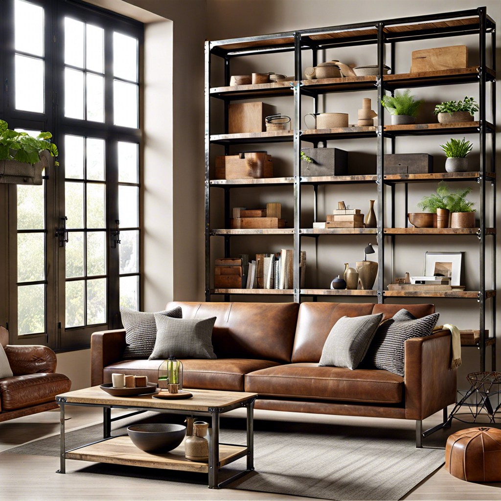 employ an industrial vibe with metal shelving and raw finishes