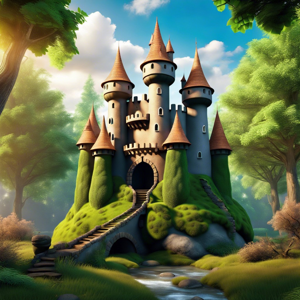 enchanted forest castle with tree towers