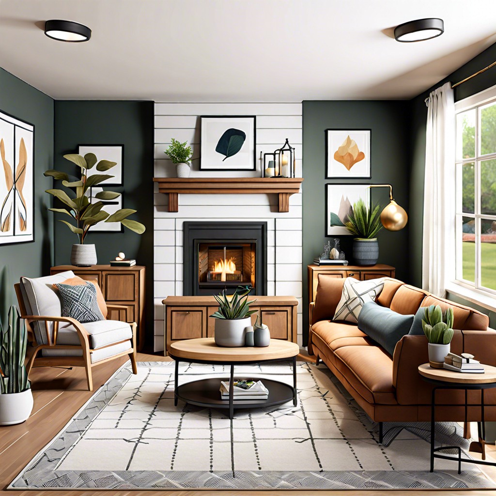 facing the fireplace position the sectional sofa directly across from the fireplace creating a cozy gathering spot