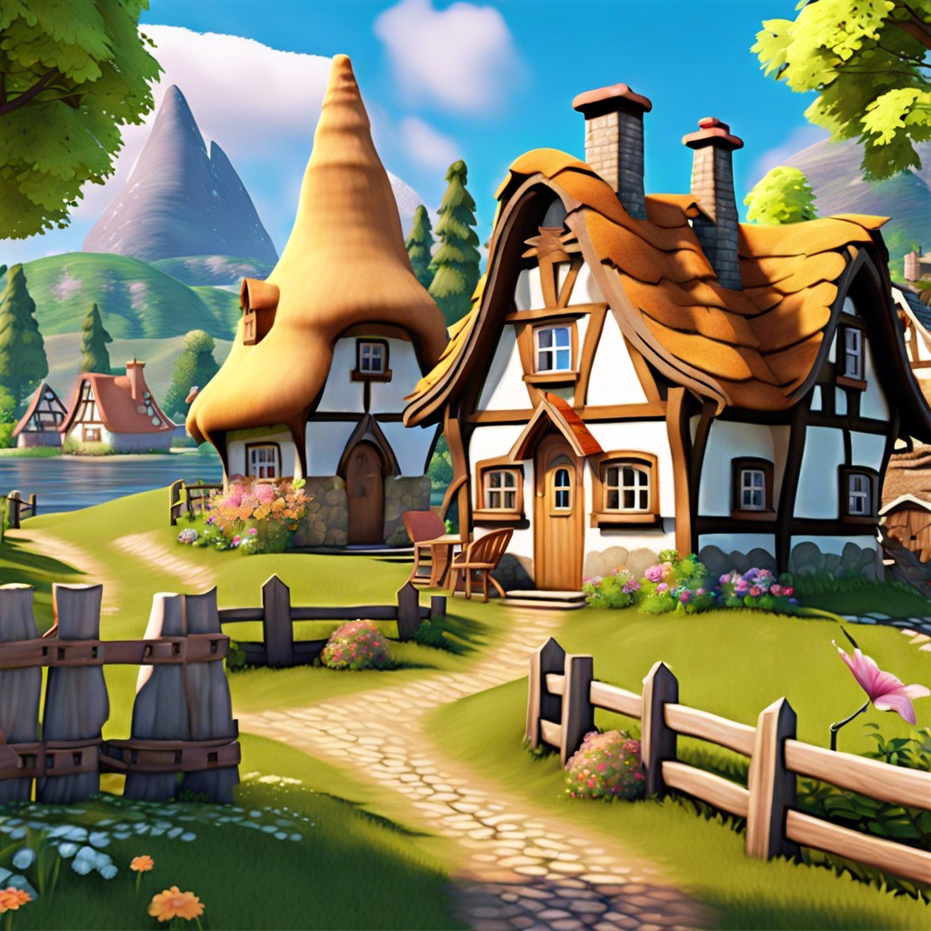 fairy tale village with different cottages