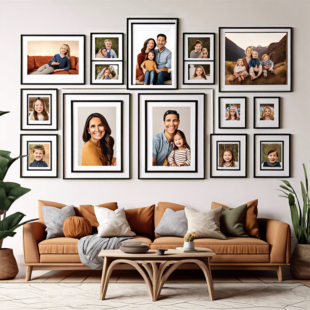 family photo gallery display family pictures in varying frames