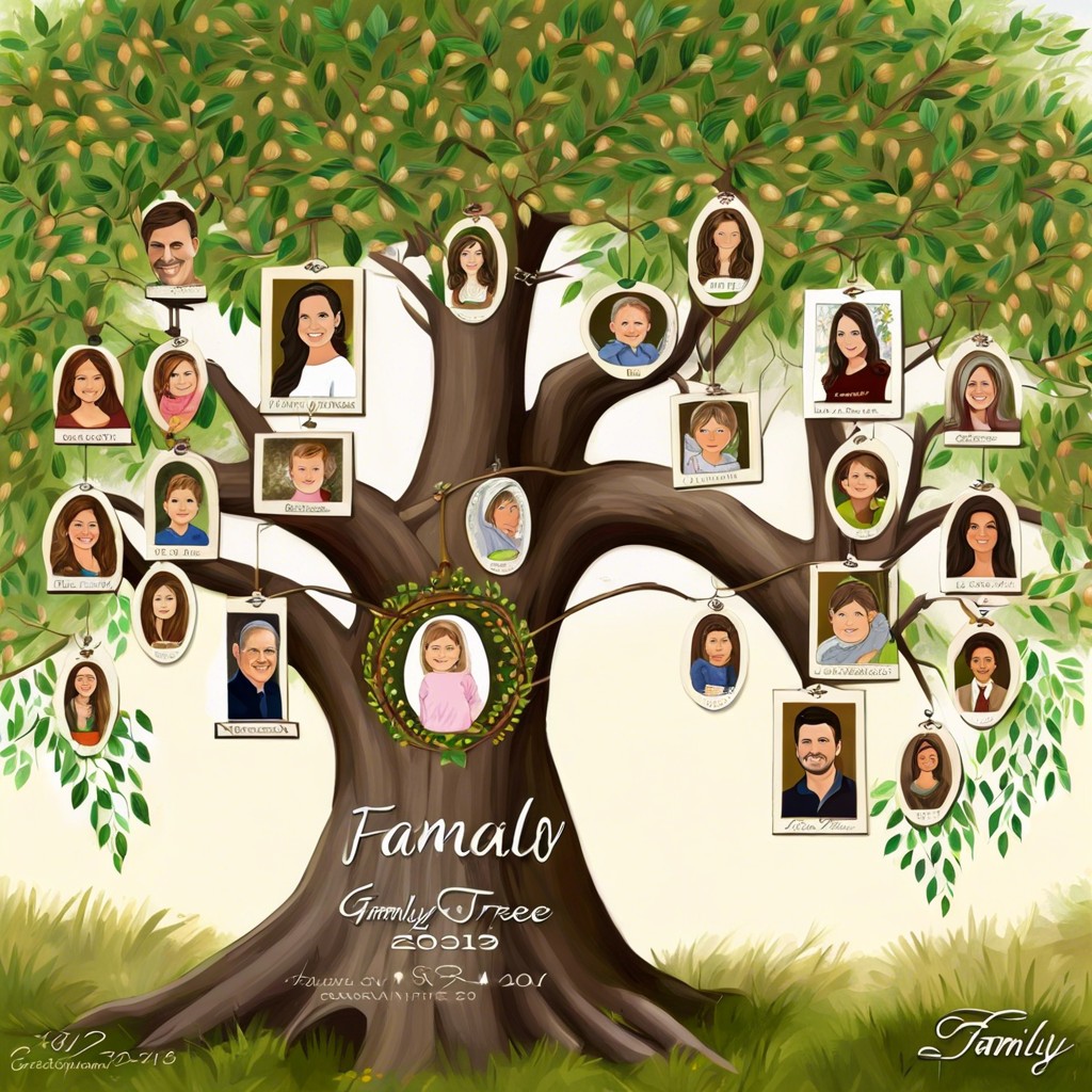 family tree personalized tree with names and important dates on the branches