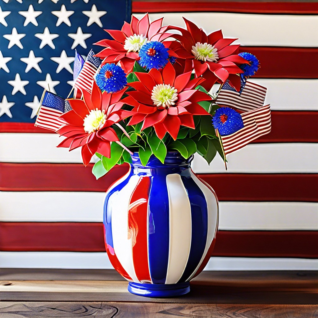 firecracker flowers in red white and blue vases