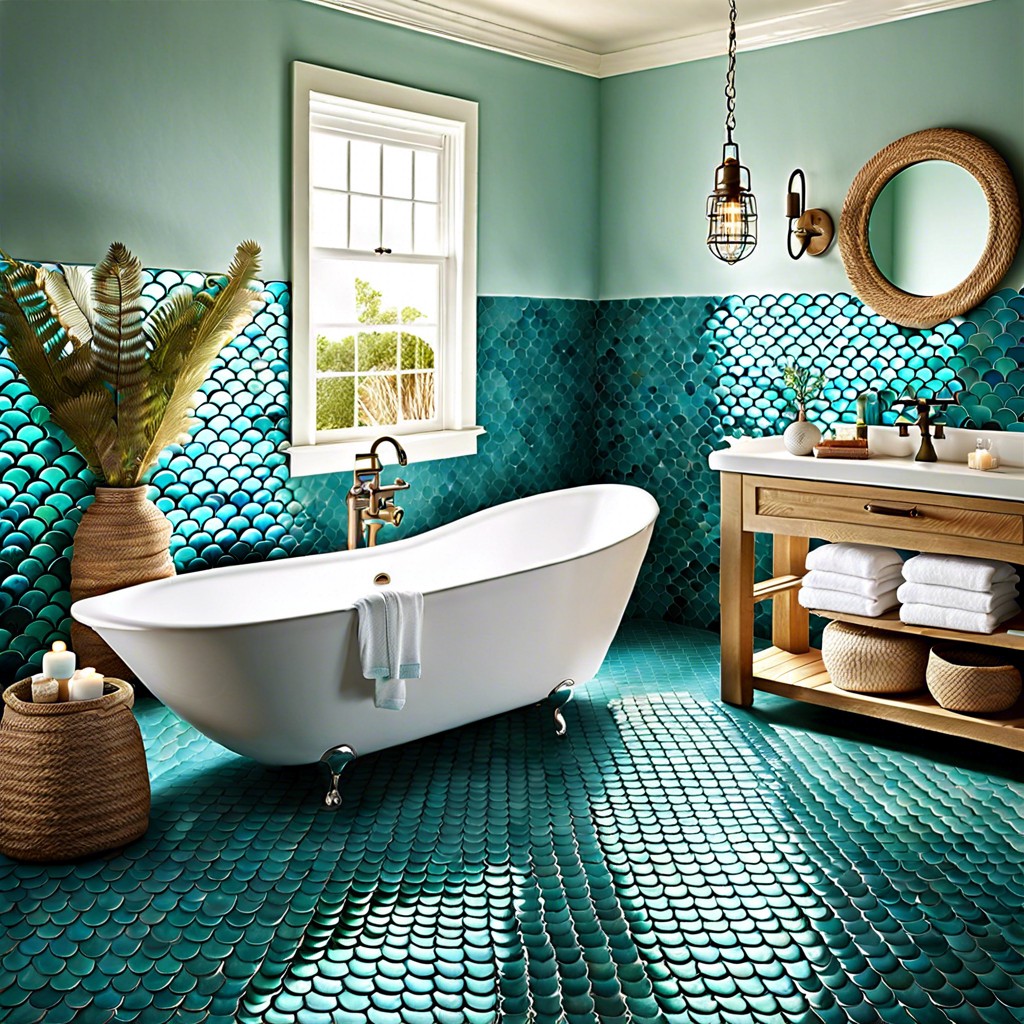 fish scale tiles in ocean hues for a coastal vibe