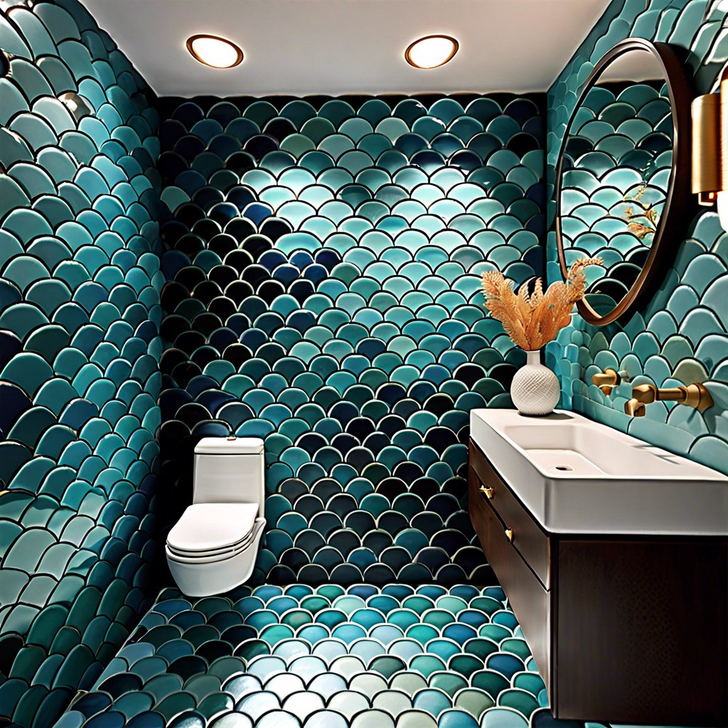 fish scale tiles in ocean hues