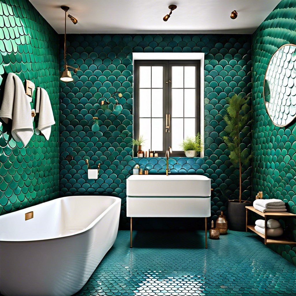 fish scale tiles in shades of blue and green