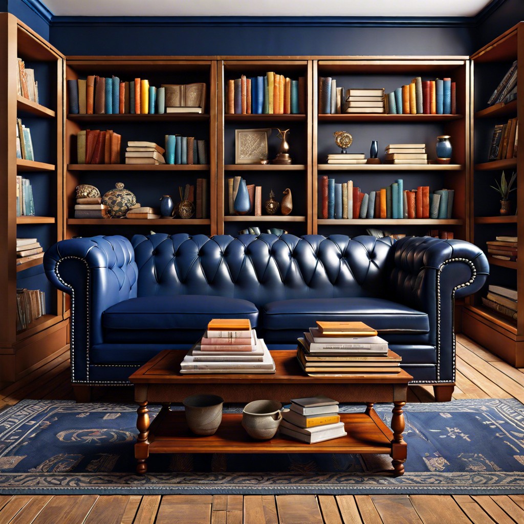flank with bookcases filled with eclectic book spines