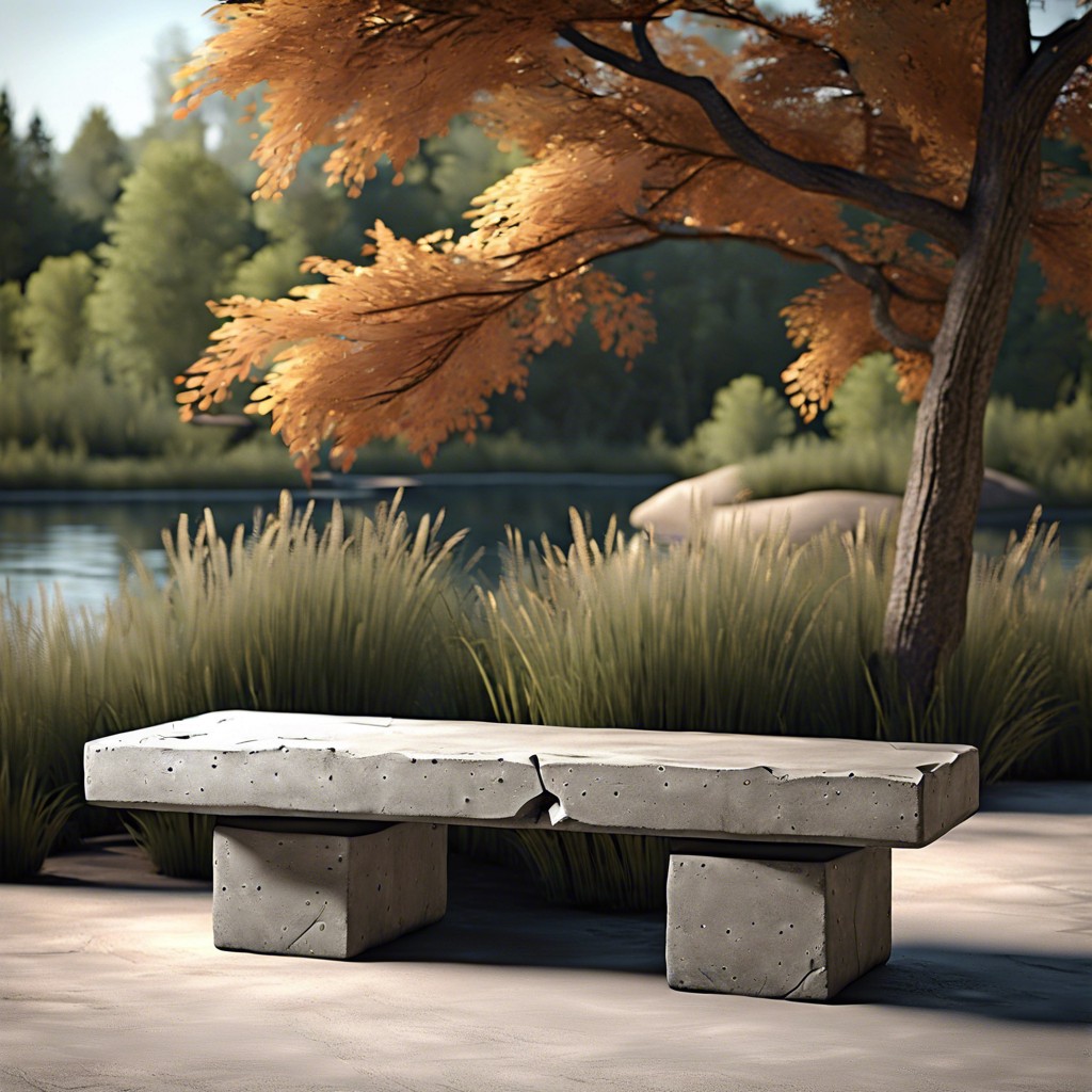 floating concrete bench with rough edges