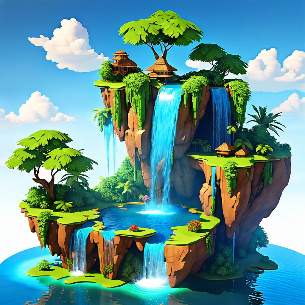 floating islands with waterfalls