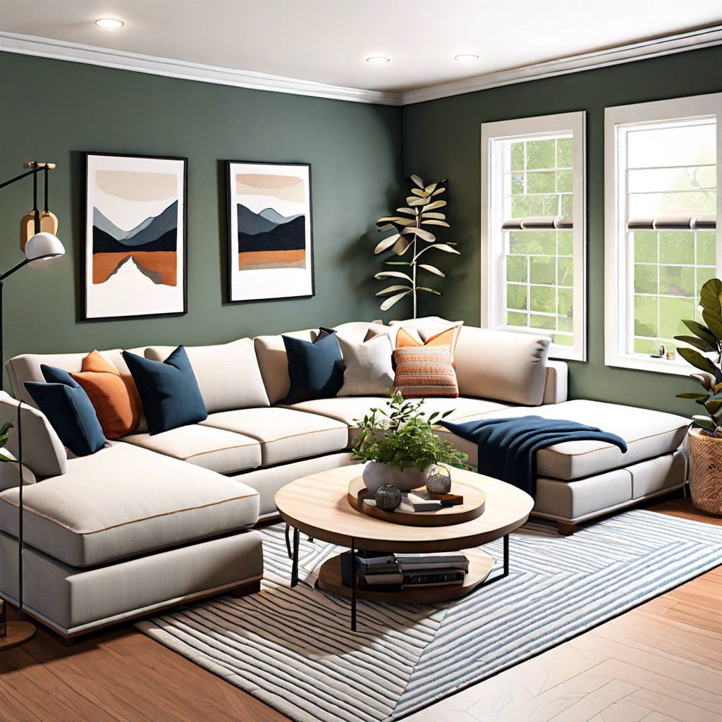 floating sectional set the sectional away from walls floating in the center with a rug underneath for a modern look