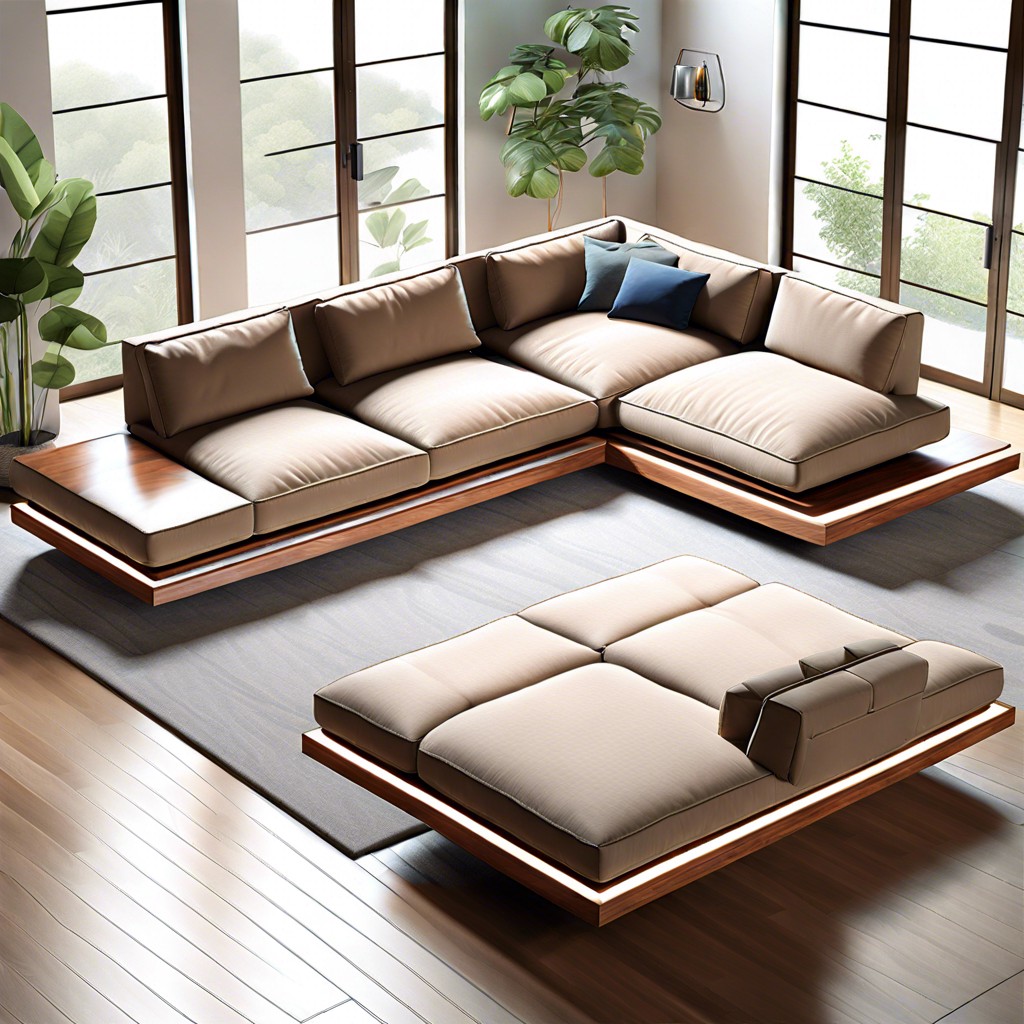 floating sectional with transparent support beams