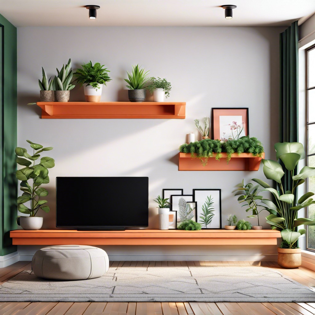 floating shelves with small plants