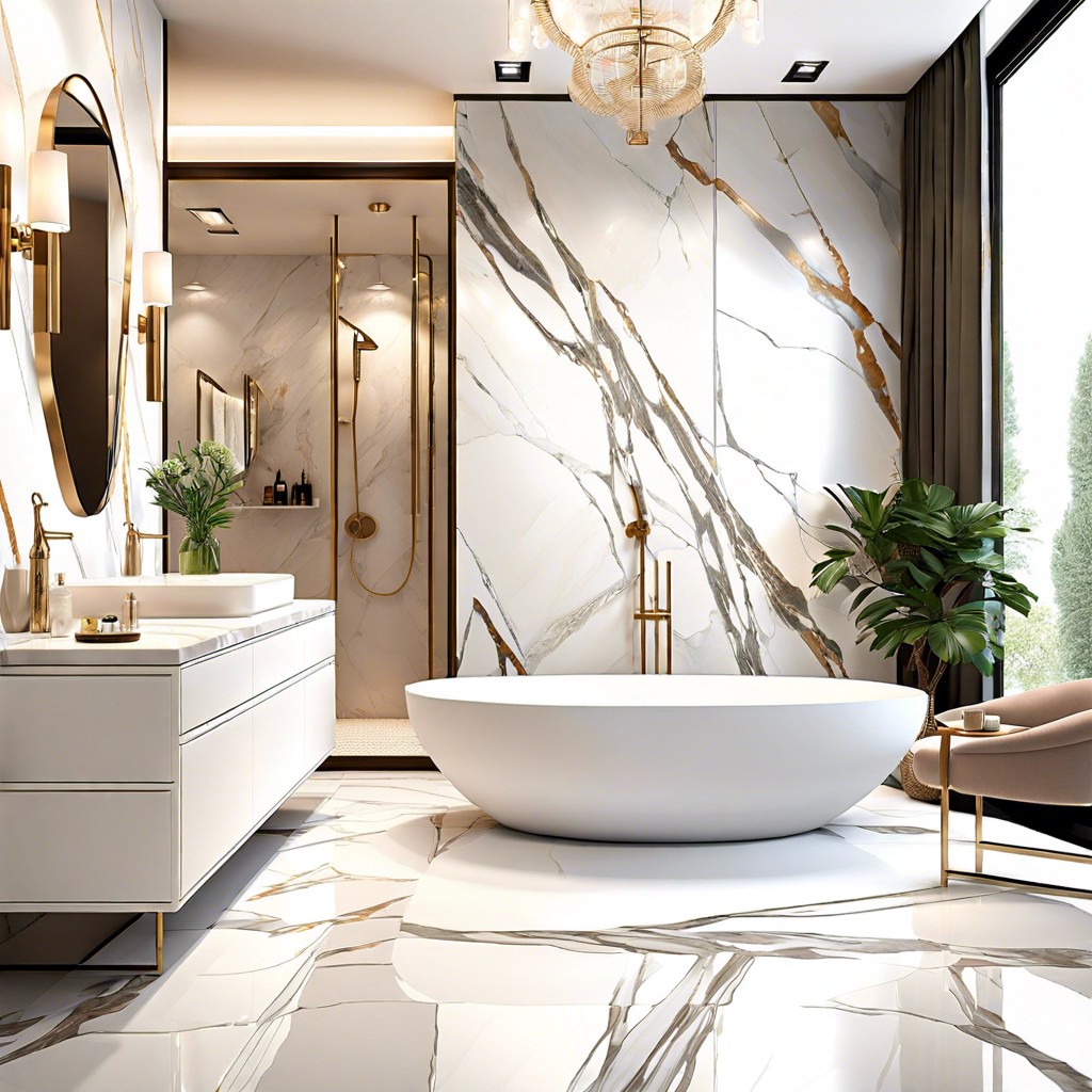 floor to ceiling calacatta marble tiles