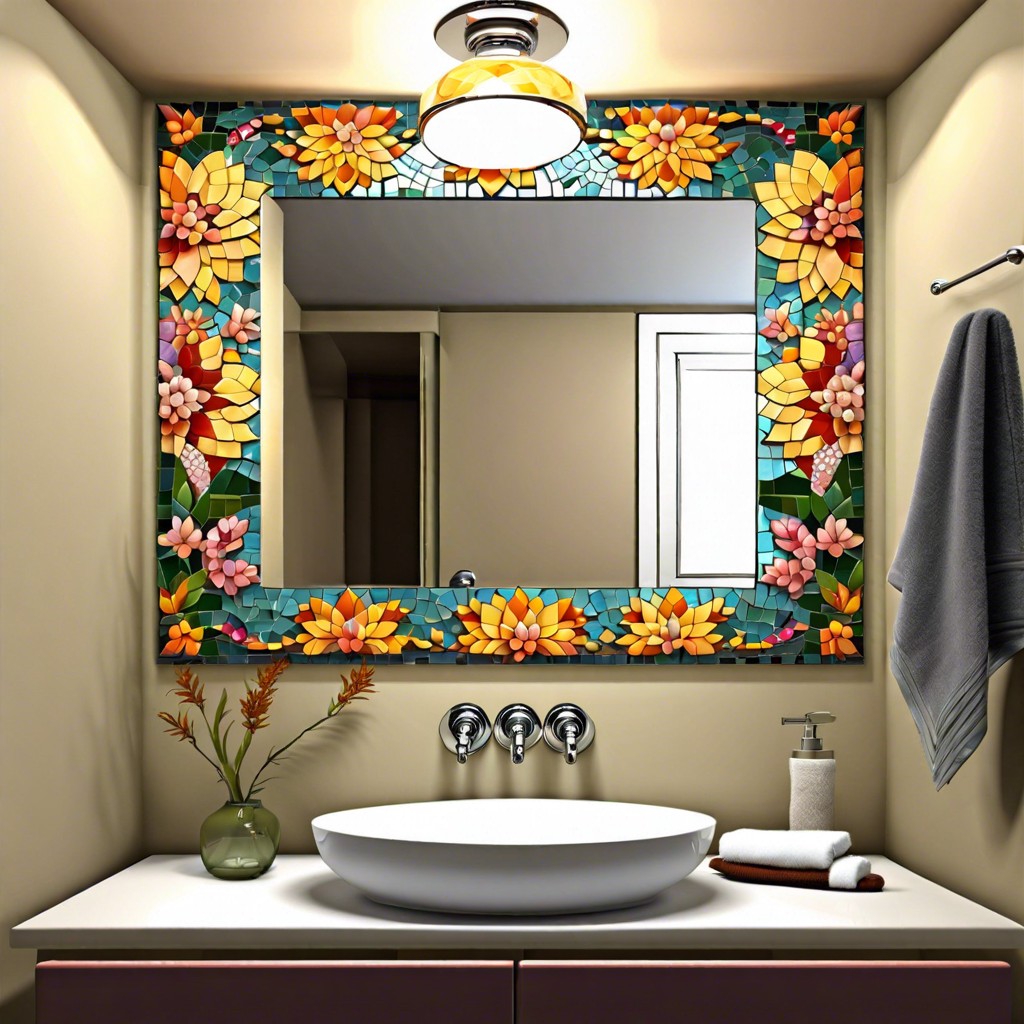 floral finesse integrate floral mosaic patterns around the mirror or as a border along the walls