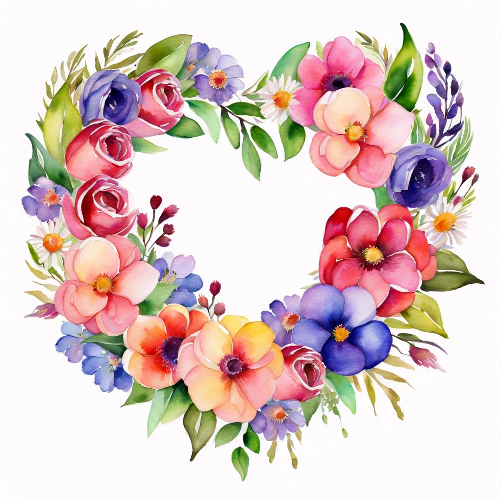 floral heart wreath watercolor