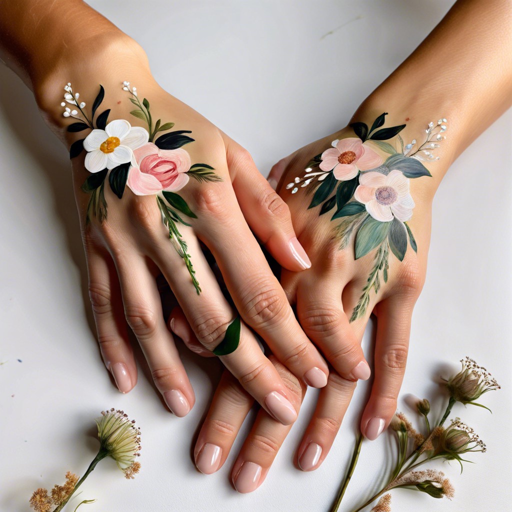 floral hold create delicate flowers stemming from where your hands meet on the canvas