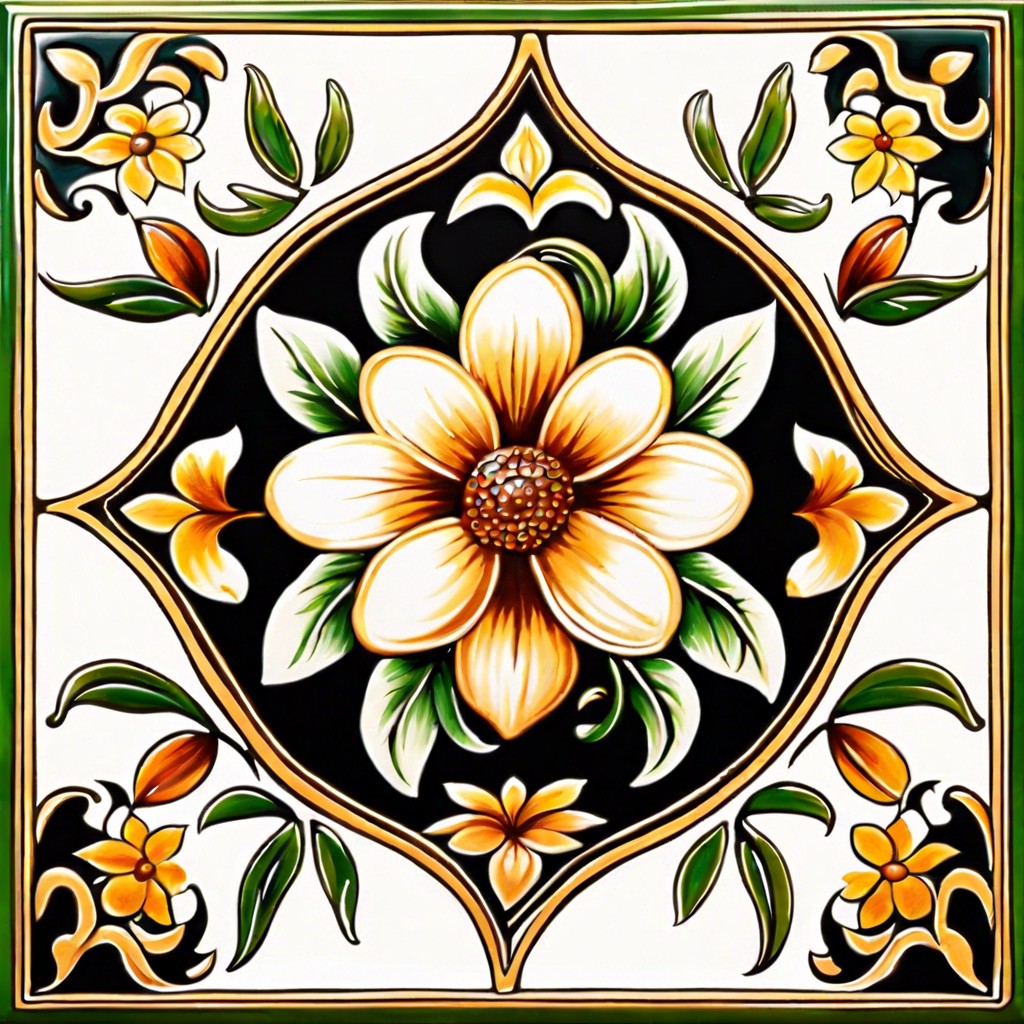 floral motif with hand painted ceramic tiles