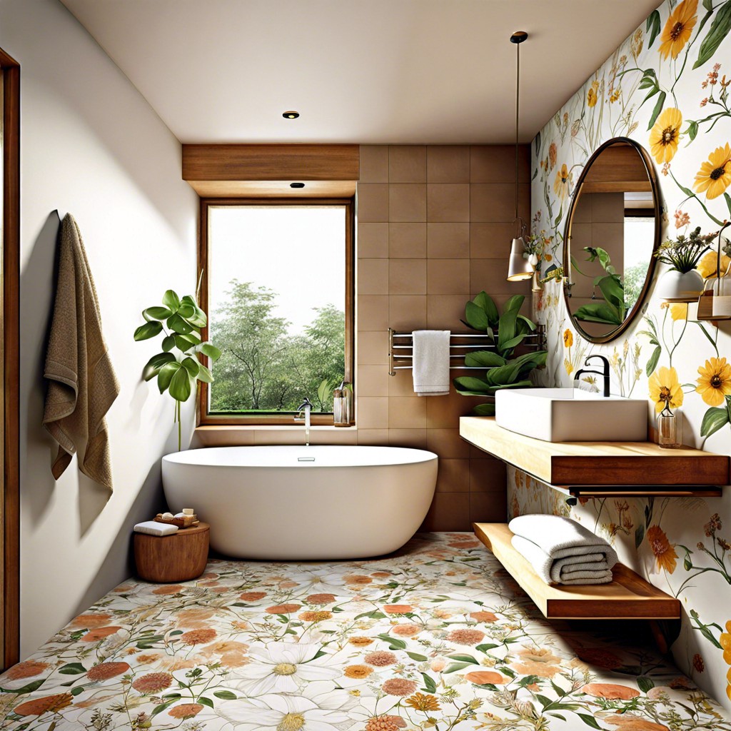 floral or botanical pattern tiles for a natural look