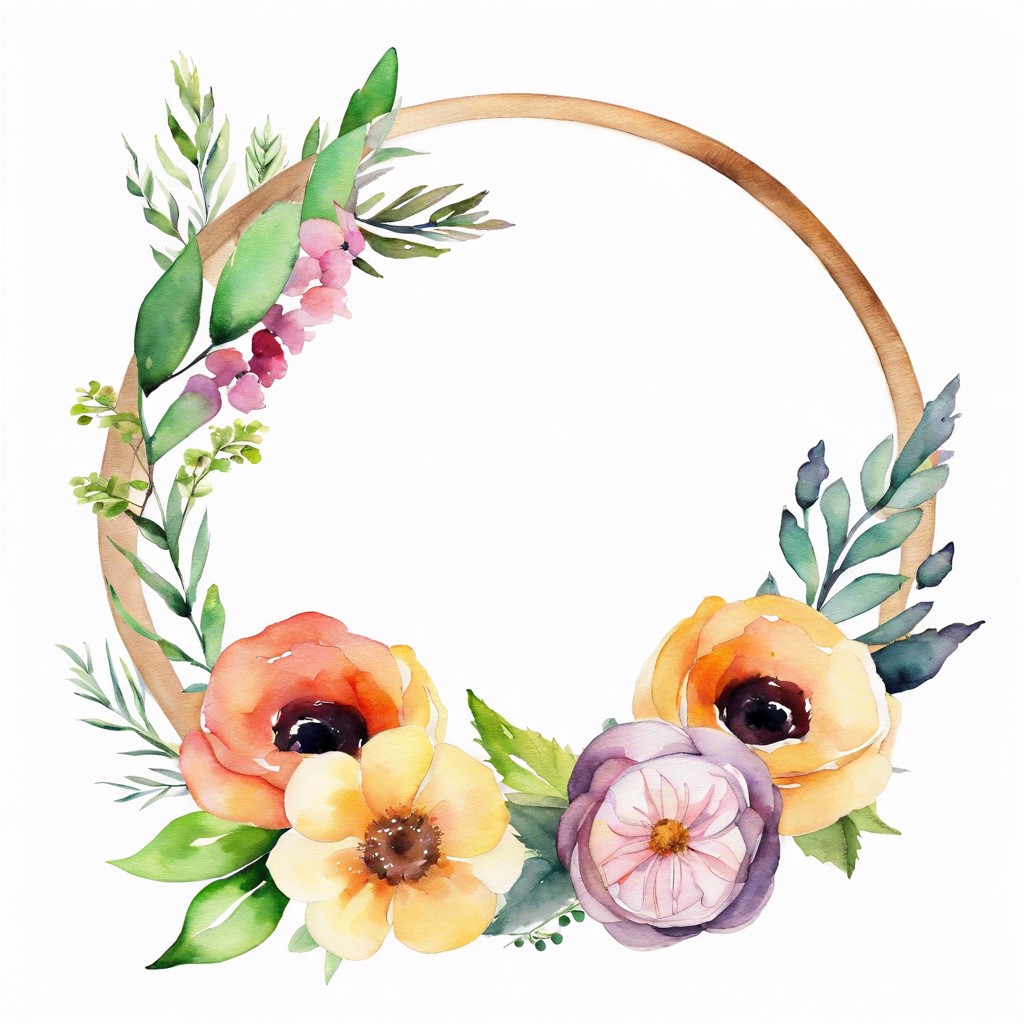 floral wreath with watercolor blossoms