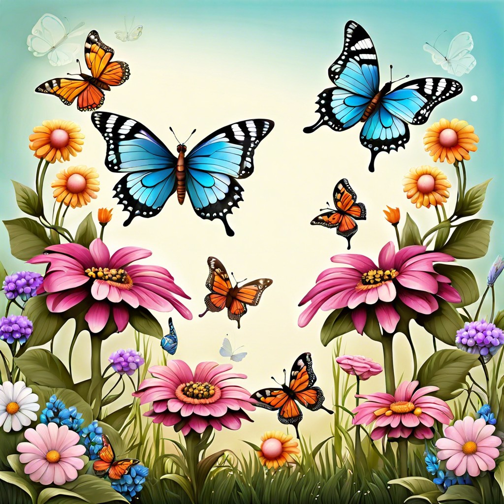 flower garden with butterflies